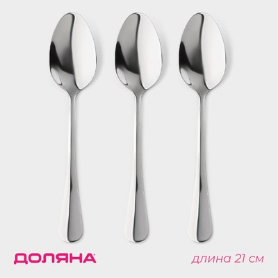 Набор ложек столовых из нержавеющей стали Доляна, длина 21 см, толщина 2.2 мм, 410 сталь, 3 шт.