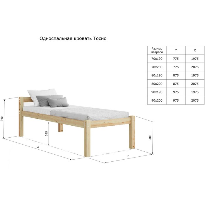 Высокая кровать «Тосно», 800 × 1900 мм, массив, без покрытия, цвет сосна - фото 1909091332