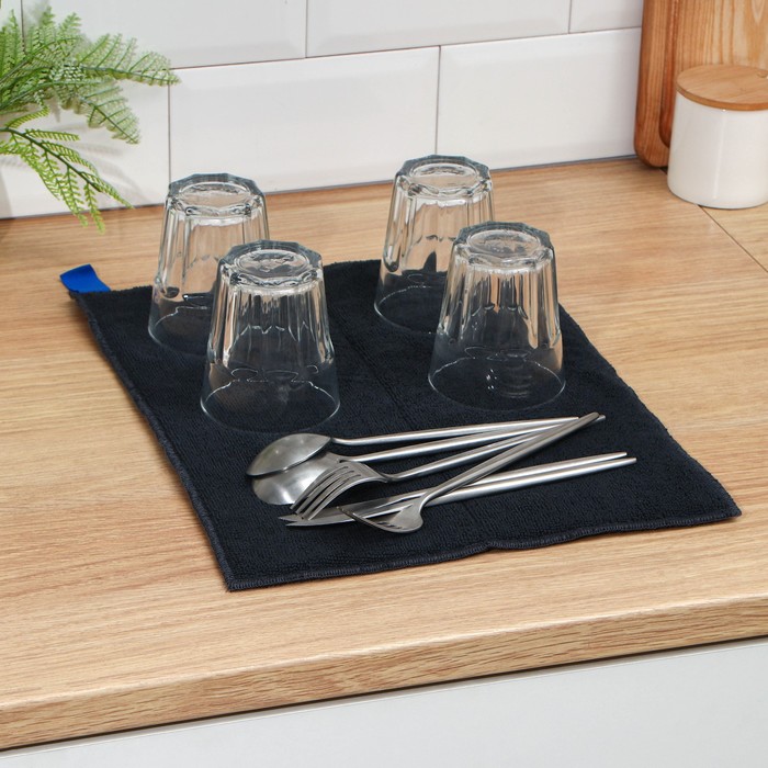 Коврик для сушки посуды Доляна «Лофт», 30×40 см, микрофибра, цвет чёрный - Фото 1