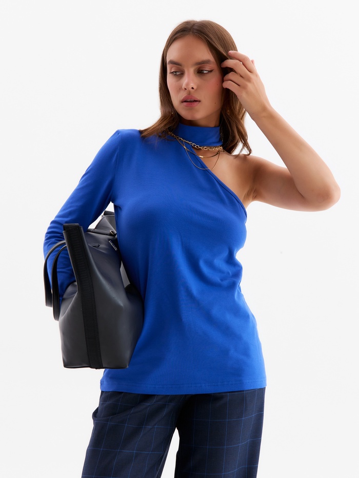 Лонгслив на одно плечо женский MINAKU: Basic line, синий, размер 42