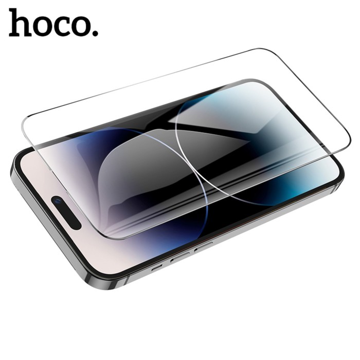 Защитное стекло Hoco для iPhone 14 Pro, с рамкой для установки, полный клей, 0.33 мм, 9H - фото 51324915