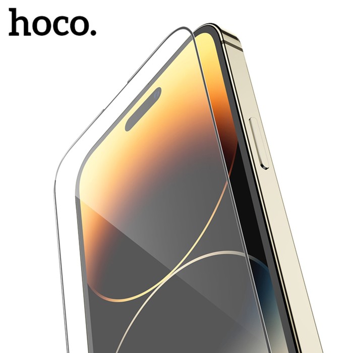 Защитное стекло Hoco для iPhone 14 Pro Max, с рамкой для установки, полный клей, 0.33 мм - фото 51324931