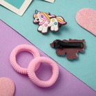 Набор для волос "Ариадна" (2 резинки, 2 зажима) единорог, белый (комплект 6 шт) - фото 22022184