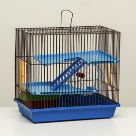 Клетка для грызунов с пластиковыми полками и наполнением, 36 х 23 х 34 см, синий