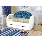Кровать детская с мягкой спинкой «Софа №11», 800 × 1600 мм, цвет белый / гонщик - фото 301109036