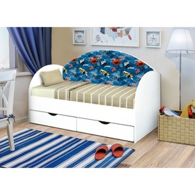 Кровать детская с мягкой спинкой «Софа №11», 800 × 1900 мм, цвет белый / гонщик