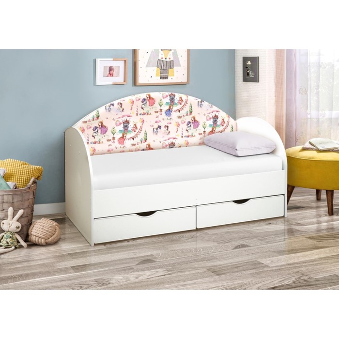Кровать детская с мягкой спинкой «Софа №11», 800 × 1600 мм, цвет белый / принцесски - фото 1909092158