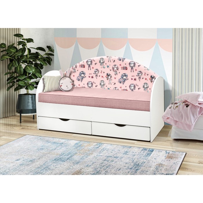 Кровать детская с мягкой спинкой «Софа №11», 800 × 1600 мм, цвет белый / девчонки - фото 1909092162