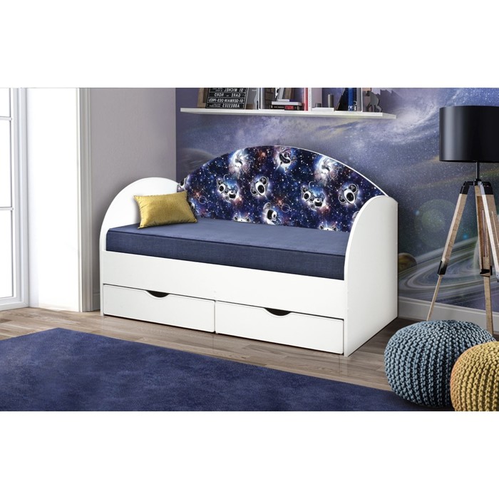 Кровать детская с мягкой спинкой «Софа №11», 800 × 1600 мм, цвет белый / космопузики - Фото 1