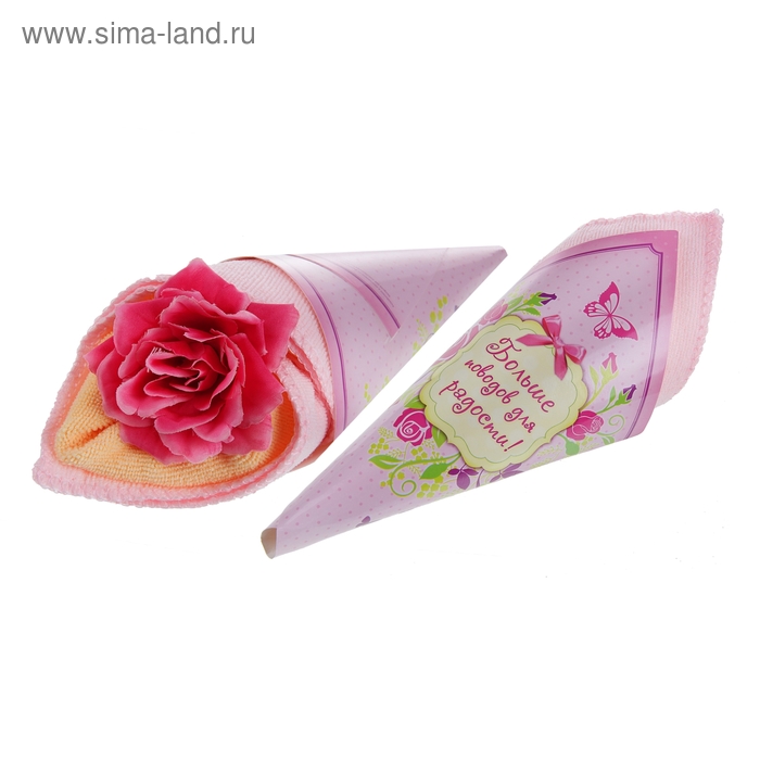 Полотенце сувенирное рожок "Collorista" Роза в персиках 25 х 25 см - 2 шт, микрофибра - Фото 1