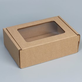 Коробка подарочная сборная с окном бурая, упаковка, 24х8х16 см