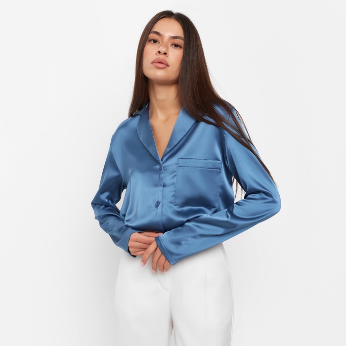 Блуза женская шелковая MIST: Classic Collection р. 48, цвет синий 60398