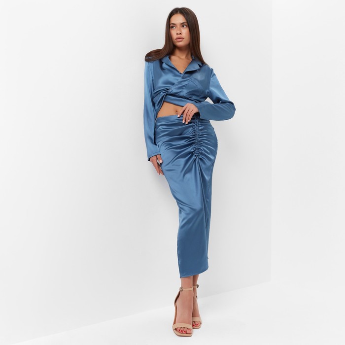 Блуза женская шелковая MIST: Classic Collection р. 48, цвет синий 60398