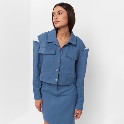 Рубашка женская укороченная с разрезами MIST: Denim, размер 46, синяя