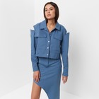 Рубашка женская укороченная с разрезами MIST: Denim, размер 48, синий - Фото 6