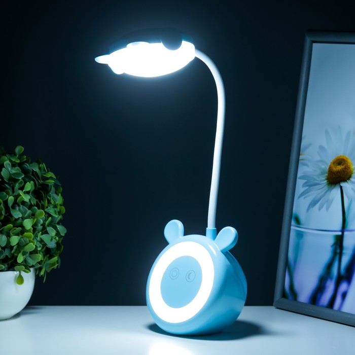 Настольная лампа "Ушки" LED 3Вт АКБ USB голубой 6х10,5х42,5 см RISALUX - фото 1907631069