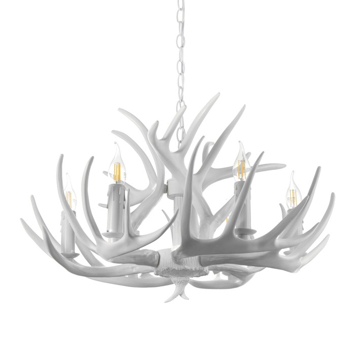 Люстра "Рога" 6хЕ14 40Вт белый 65х65х40-130 см BayerLux - Фото 1