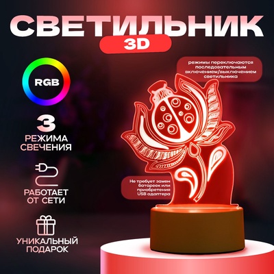 Светильник 3D RISALUX «Божья коровка», LED-ночник, белый 11.9×9.5×15.1 см