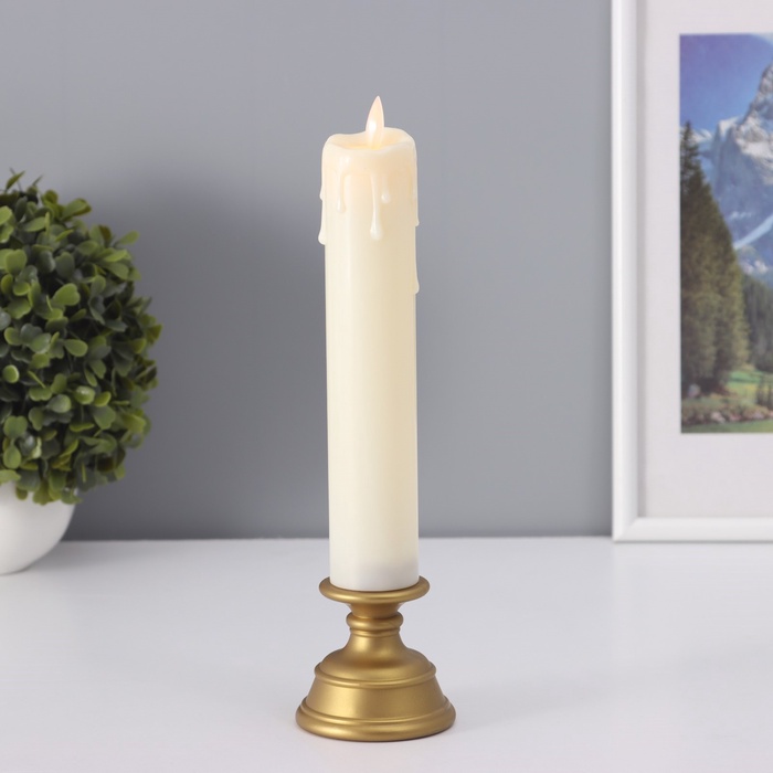 Светодиодная свеча в подсвечнике RISALUX «Ретро», ночник LED, от батареек, золото, 7×7×24 см