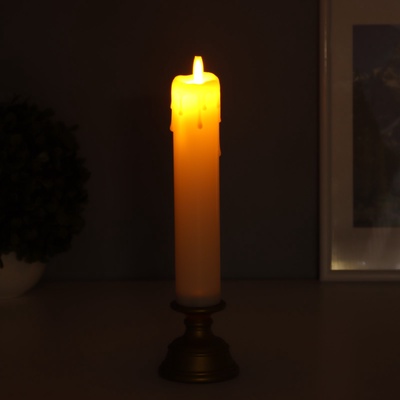 Светодиодная свеча в подсвечнике RISALUX «Ретро», ночник LED, от батареек 3×LR44, золото, 6×6×26.5 см