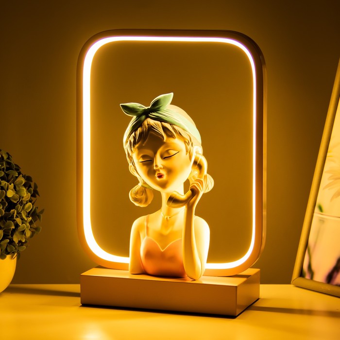 Настольная лампа "Девушка с телефоном" LED 15Вт коричневый  24х10х34 см RISALUX - фото 1909093521