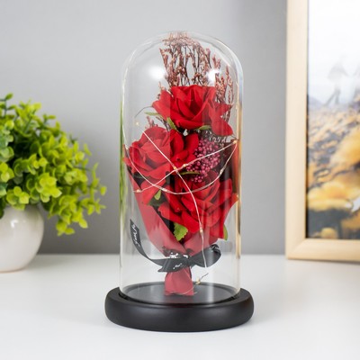 Фигурка светящаяся колба RISALUX «Букет из роз», LED-ночник от батареек 3×ААА, 11×11×21 см