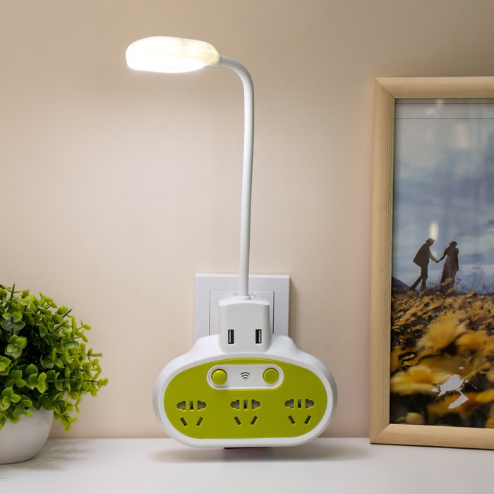 Бра с розетками «Модерни», LED, 5 Вт, бело-зелёное, 15.5×3.4×42 см - Фото 1