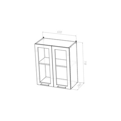 Шкаф навесной «Ноктюрн», 2 дверцы со стеклом, 600×300×720 мм, цвет белый/бетон тёмный/антрацит