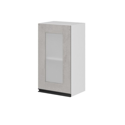 Шкаф навесной «Сюита», с витриной, 400×300×720 мм, цвет белый/бетон светлый/антрацит