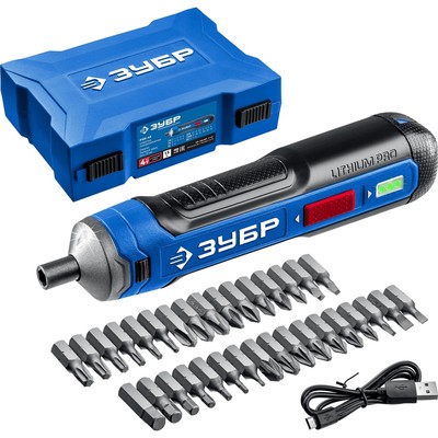 Отвертка аккумуляторная ЗУБР PSd=4S, в кейсе с набором 33 бит, 4 Vmax