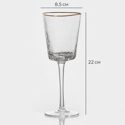 Бокал для вина Magistro «Жемчуг», 300 мл, 8.5×22 см, стекло, с золотой отводкой, прозрачный