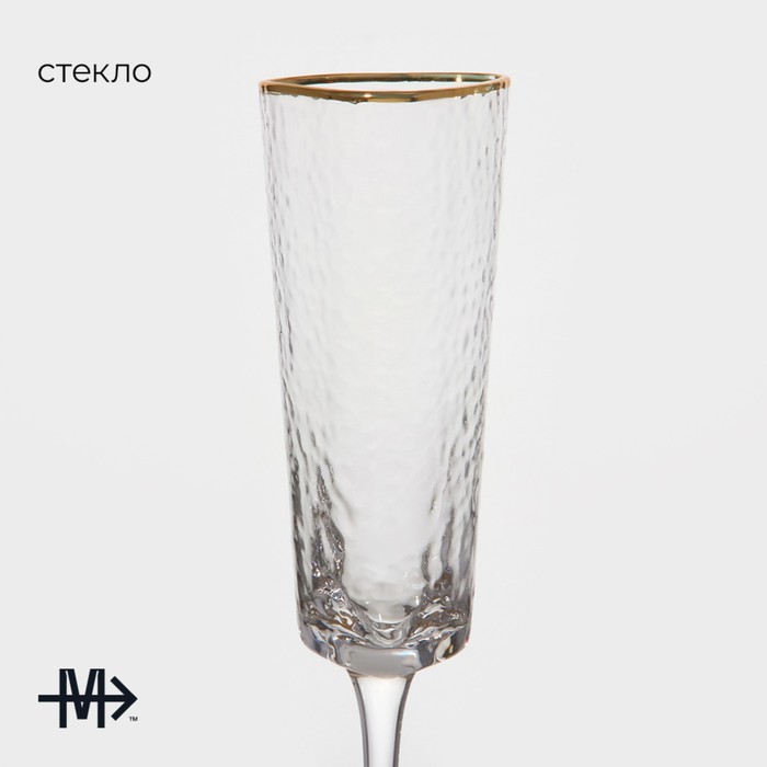Бокал из стекла для шампанского Magistro «Жемчуг», 180 мл, 5,5×26 см, форма треугольник, с золотой отводкой - фото 1909094782