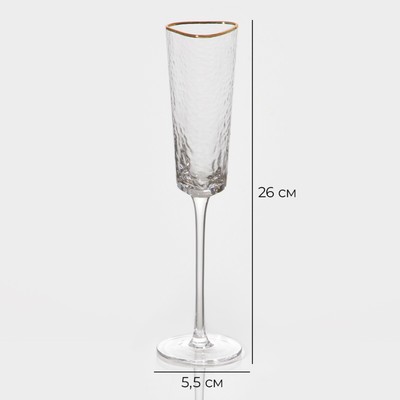 Бокал для шампанского Magistro «Жемчуг», 180 мл, 5.5×26 см, с золотой отводкой, стекло, прозрачный