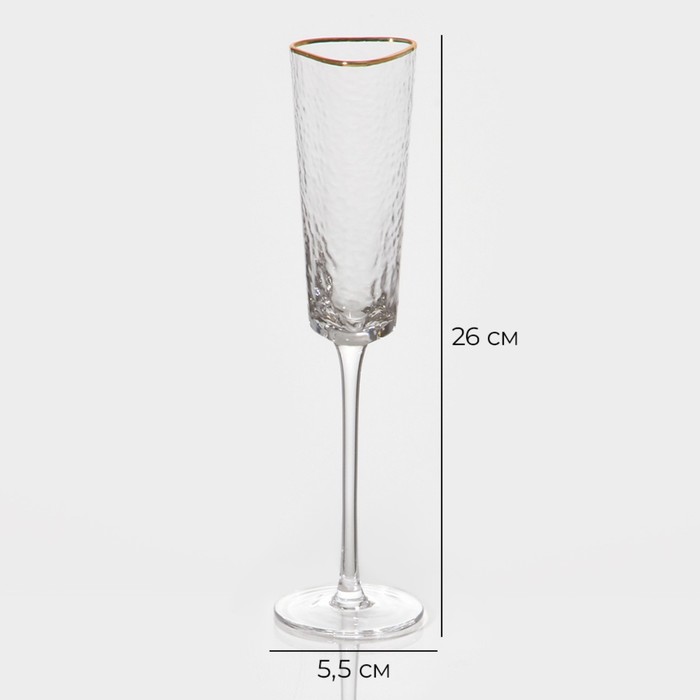 Бокал из стекла для шампанского Magistro «Жемчуг», 180 мл, 5,5×26 см, форма треугольник, с золотой отводкой - фото 1909094785