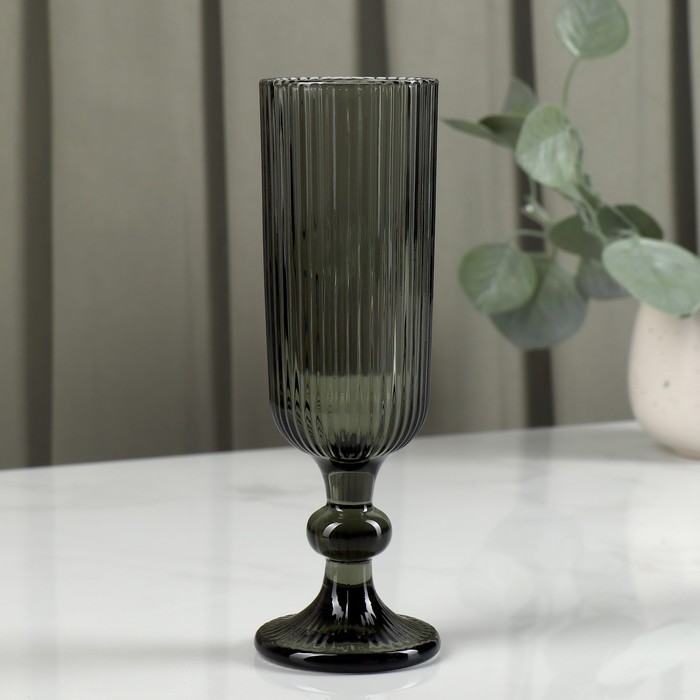 Бокал для шампанского Magistro «Грани», 150 мл, 5.5×18.5 см, стекло, графит - Фото 1