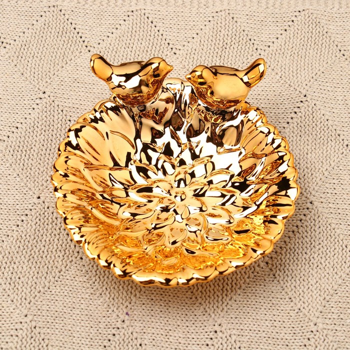 Подставка для мелочей TAKE IT EASY «Пташки» 13×13×5 см, керамика под золото - Фото 1