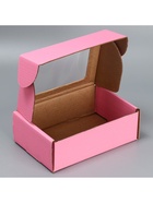 Коробка подарочная сборная с окном, упаковка, «Розовый», 24 х 8 х 16 см (комплект 5 шт) - фото 24384792