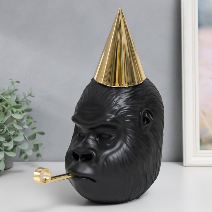 Сувенир "Голова гориллы" чёрный 14х24х28 см