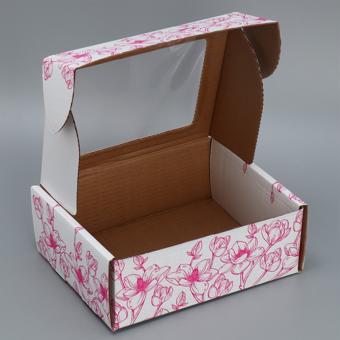 Коробка подарочная сборная с окном, упаковка, «Цветы», белый ,27х10х21 см - фото 1907633965