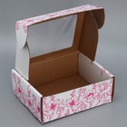 Коробка подарочная сборная с окном, упаковка, «Цветы», белый ,27х10х21 см - Фото 4