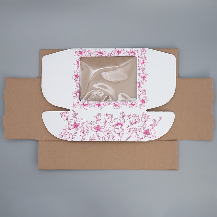 Коробка подарочная сборная с окном, упаковка, «Цветы», белый ,27х10х21 см - фото 1907633967