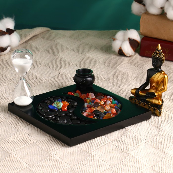 Японский сад камней настольный «Дзен. Асэми», с песочными часами и набором аксессуаров, 15×15 см - Фото 1