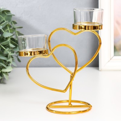 Подсвечник на 2 свечи «Два сердца», d=4.5 см, под золото, 14×6.5×17.5 см