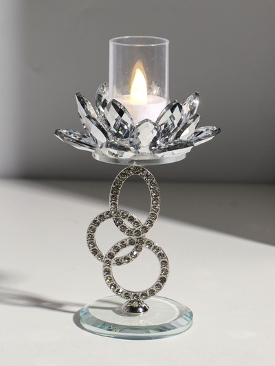 Стеклянный подсвечник на 1 свечу «Лотос на кольцах», d=4 см, 11.2×9×16.5 см