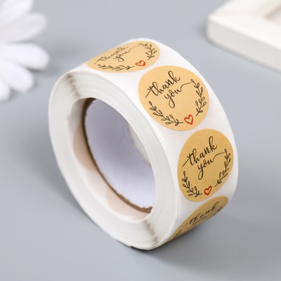 Наклейка бумага «Крафт. Благодарность», d=2.5 см, 500 шт. в рулоне, 3×6.5×6.5 см