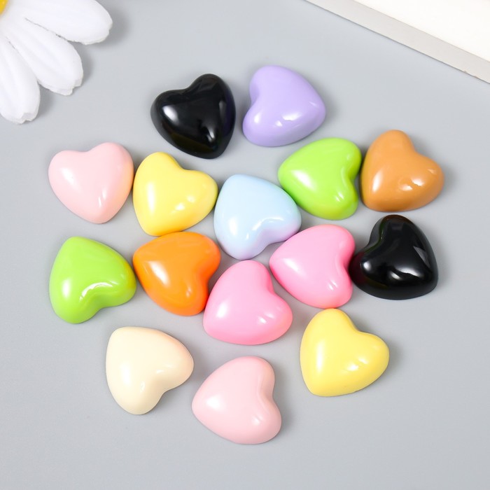 Декор для творчества пластик "Разноцветные сердечки" глянец набор 15 шт МИКС 1,7х1,7х0,7 см   935991 - Фото 1
