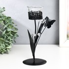 Подсвечник металл на 1 свечу "Бабочка с шариками-кристаллами" чёрный 8,5х8,5х22 см - фото 319278818