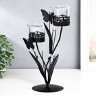 Подсвечник металл на 2 свечи "Бабочки с шариками-кристаллами" чёрный 9,5х9,5х25,5 см - Фото 3