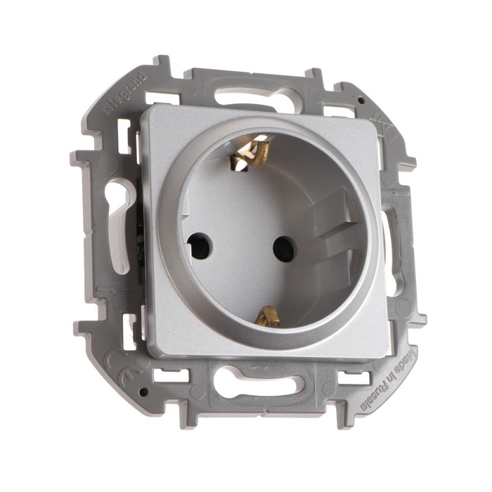 Розетка Legrand INSPIRIA, 2К+З, со шторками, 16 А, 250 В, Алюминий - Фото 1