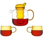 Чайник стеклянный с двумя чашками, цвет жёлтый, 1.2 л - Фото 5